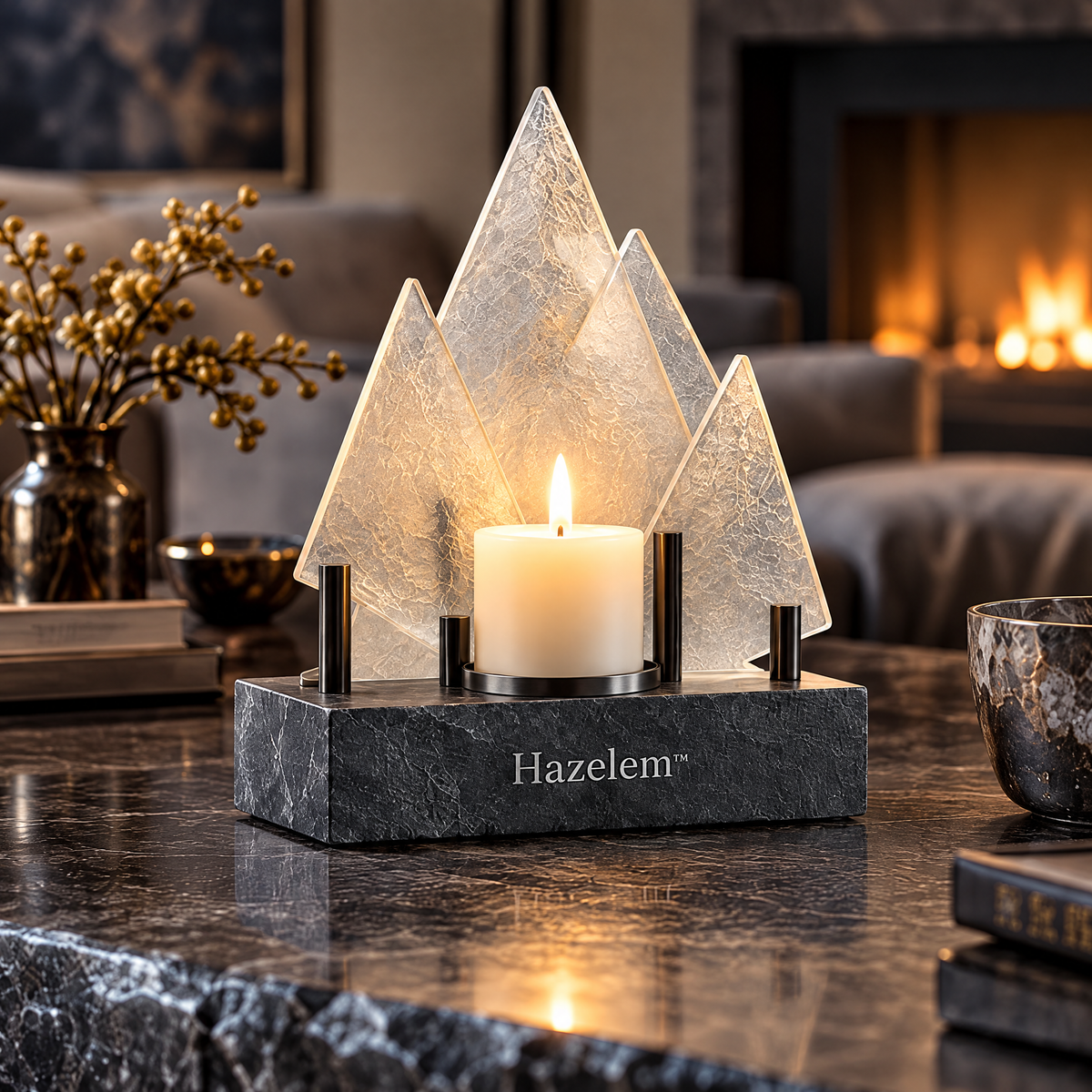 Hazelem™ Frosted Summit – Mountain-Inspired Textured Glass Candle Holder
