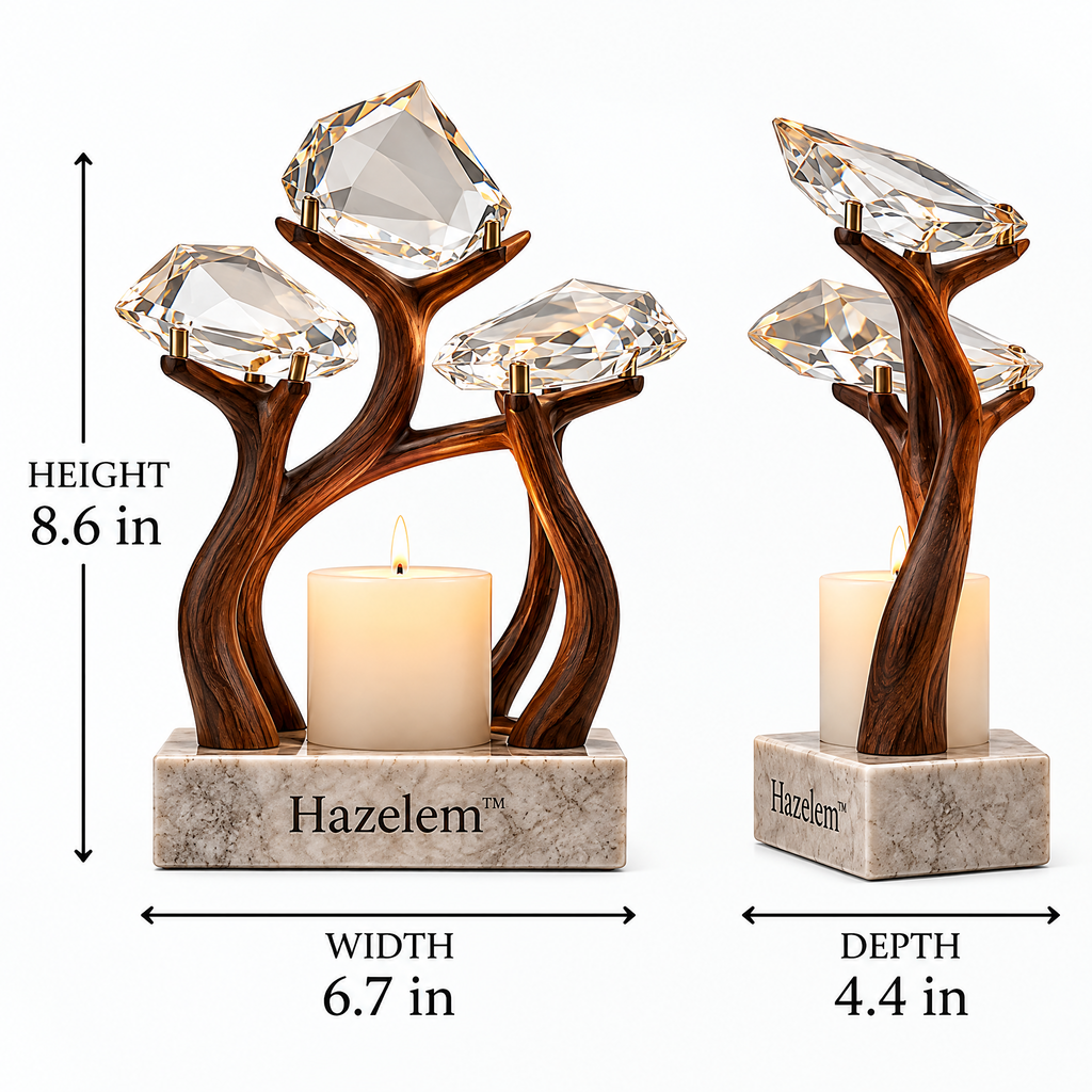 Hazelem™ Crystal Canopy – Faceted Crystal and Walnut Candle Holder with Marble Base