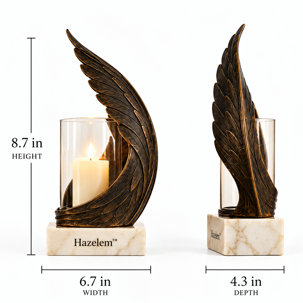 Hazelem™ Nocturne Wing – Sculptural Wing Candle Holder with Glass Enclosure and Ivory Marble Base