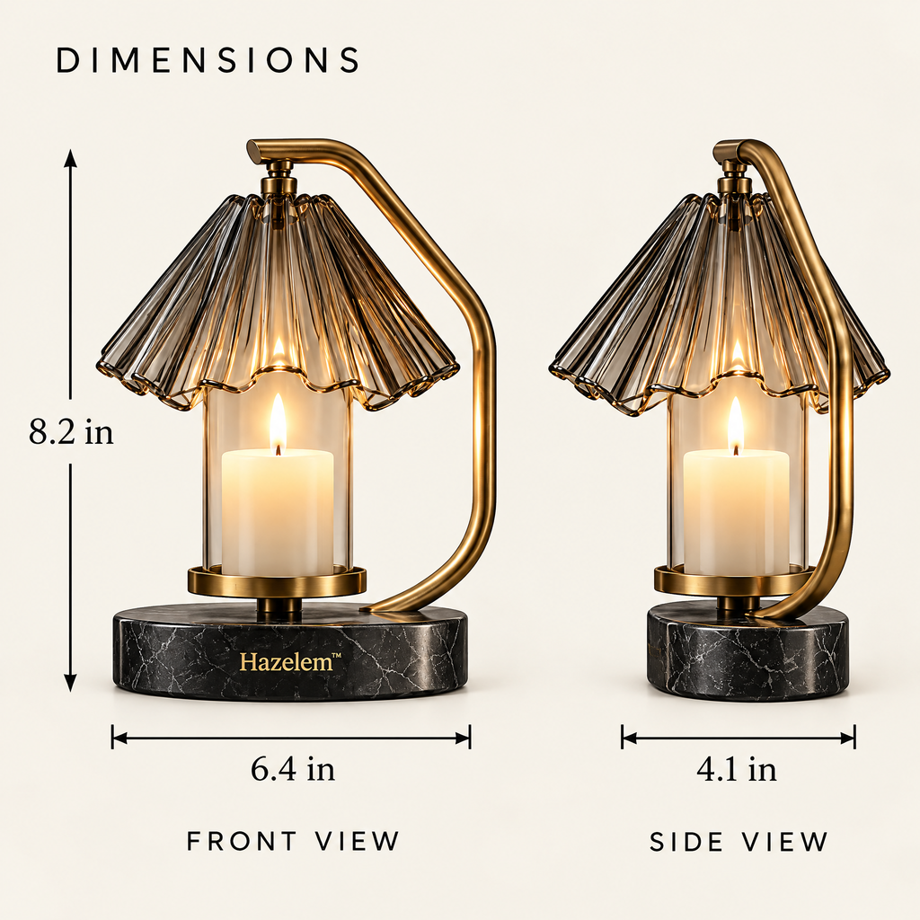 Hazelem™ Vesper Fold – Sculptural Smoked Optical Glass Candle Holder with Brushed Brass Frame and Charcoal Marble Base